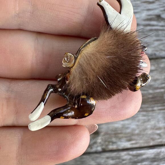 Vintage Jewelry Fur Animal Brooch Pin Jack Rabbit - Picture 3 of 4